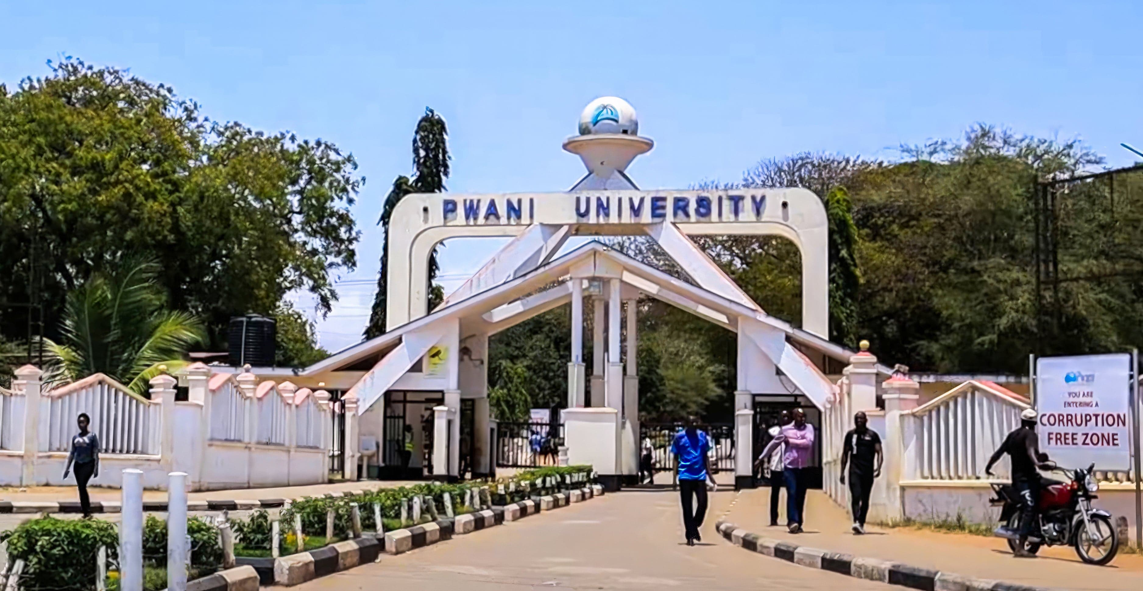 Entrance of Pwani University in Kilifi, Kenya, marked as a corruption-free zone